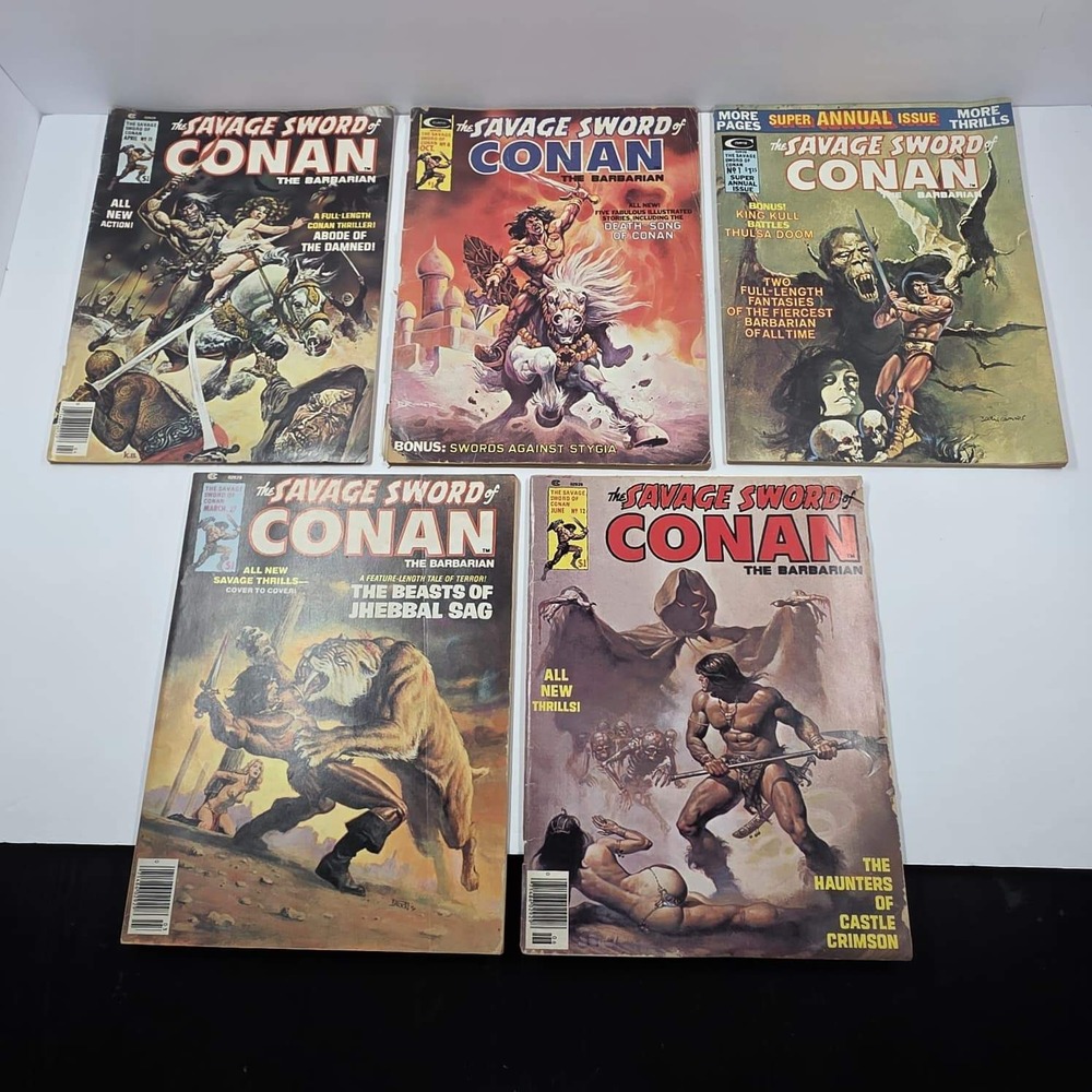 Savage Sword of Conan Barbarian Magazine Lot 5 Issues 8 11 12 27 Annual 1 1970s